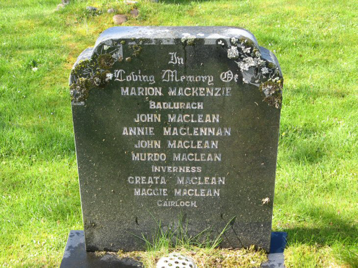 Photo of headstones/Marion MacKenzie  MI Gruinard, Gairloch